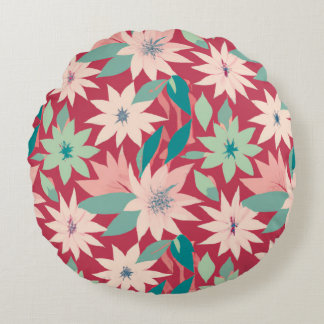 Pink & Red Floral Pattern Round Pillow