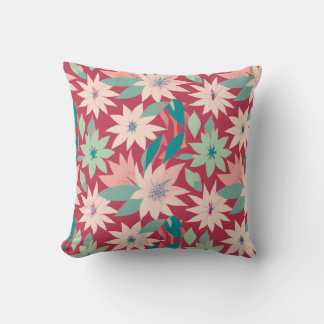 Pink & Red Floral Pattern Throw Pillow