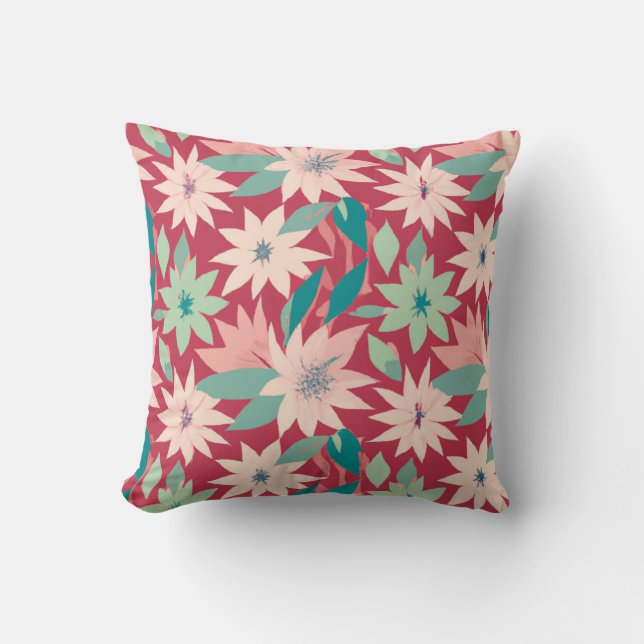 Pink & Red Floral Pattern Throw Pillow (Front)