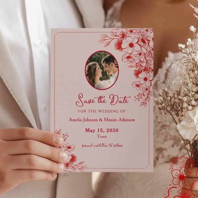 Pink Red Floral Photo Save The Date (Creator Uploaded)