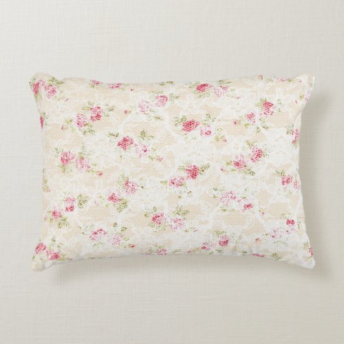 Pink Red Floral Shabby Chic Rustic  Accent Pillow
