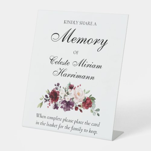 Pink Red Floral Share a Memory Attendance Card Pedestal Sign