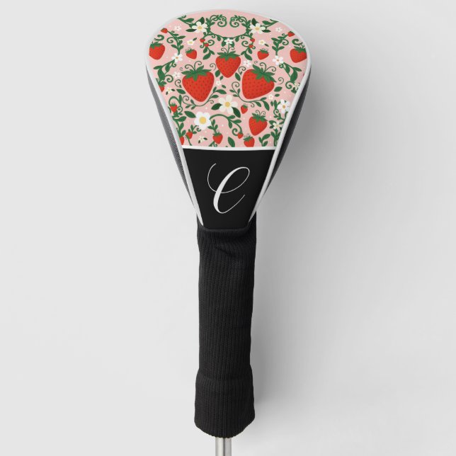 Pink & Red Floral Vines Strawberry Cute Golf Head Cover (Front)