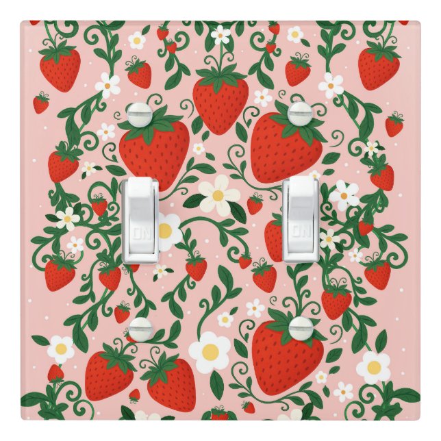 Pink & Red Floral Vines Strawberry Cute Light Switch Cover (In Situ)