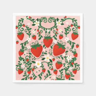 Pink & Red Floral Vines Strawberry Stickers Napkins