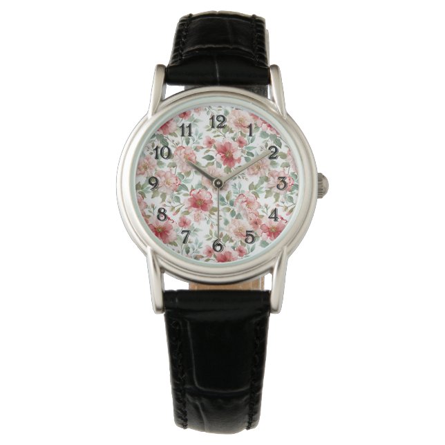 Pink Red Floral   Watch (Front)