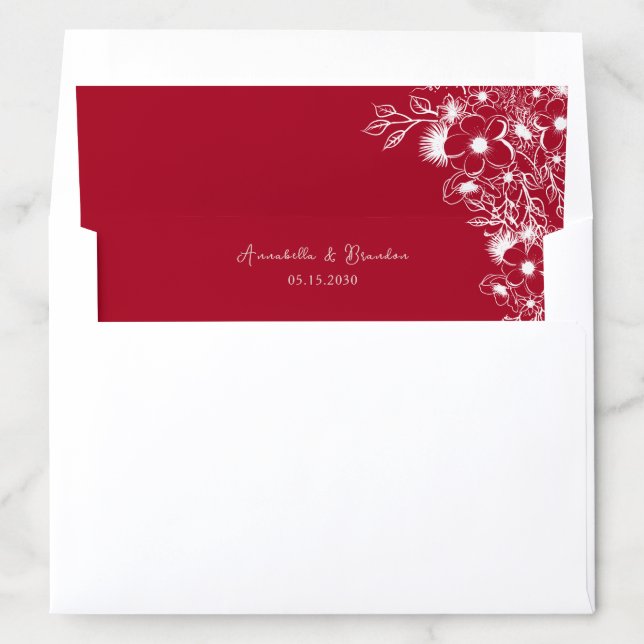 Pink Red Floral Wedding Envelope Liner (In Envelope)