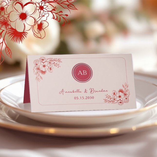 Pink Red Floral Wedding Place Card (Creator Uploaded)