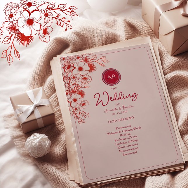 Pink Red Floral Wedding Program (Creator Uploaded)