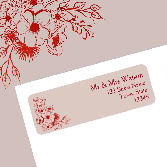 Pink Red Floral Wedding Return Address Label (Creator Uploaded)