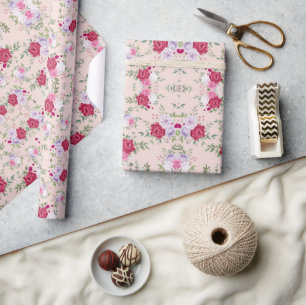 Pink red flower garden vintage pattern unique wrapping paper