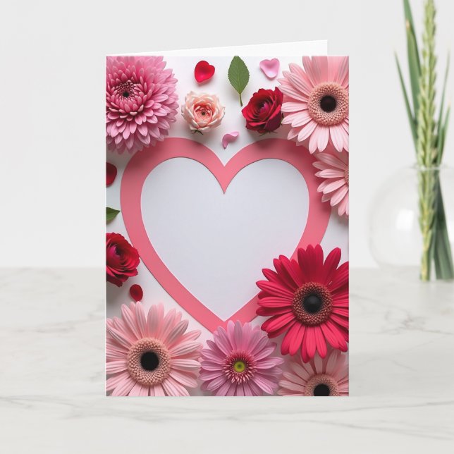 Pink Red Flower Heart Greeting Card (Front)