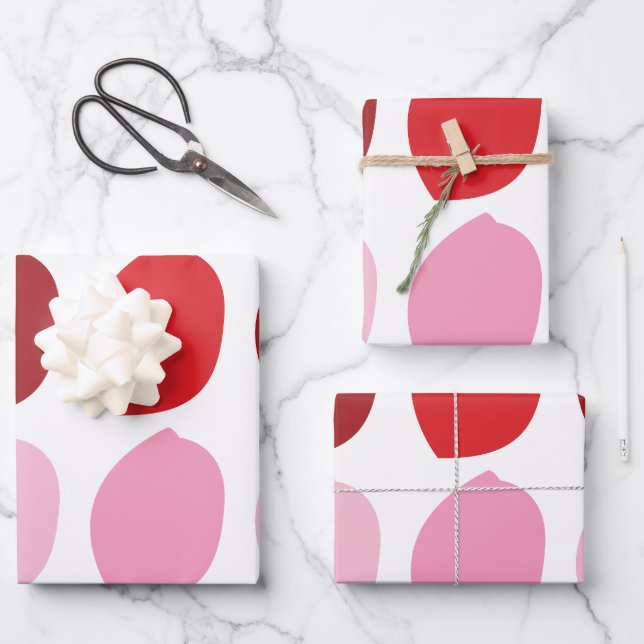 Pink Red Flower Petals Wrapping Paper Sheets (Front)