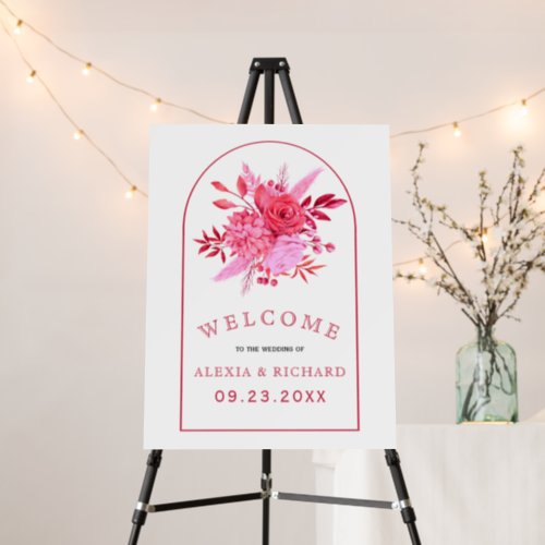Pink red flowers and arch floral welcome wedding foam board