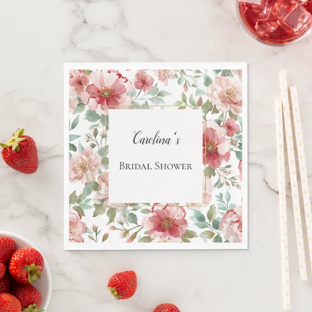 Pink Red Flowers Bridal Shower   Napkins (Insitu)