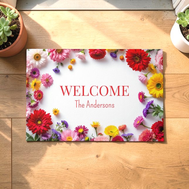 Pink Red Flowers Colorful Door Mat (Creator Uploaded)