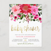 Pink & Red Flowers Eucalyptus Greenery Baby Shower Invitation Postcard (Front)