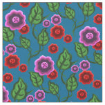Pink/red flowers/green leaves/Folk  floral/blue Fabric