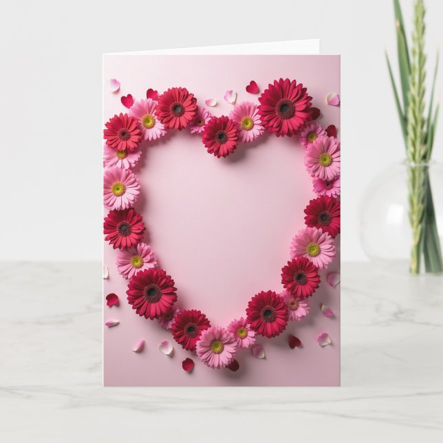 Pink Red Flowers Heart Card (Front)