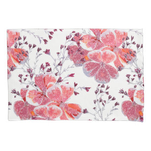 Pink-red flowers on white. pillow case