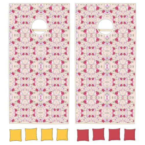 Pink red flowers Pattern Art Cornhole Set