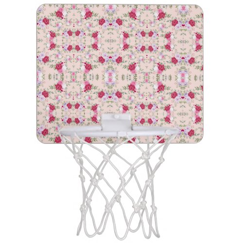 Pink red flowers Pattern Art Mini Basketball Hoop