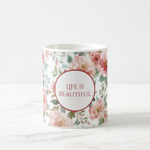 Pink Red Flowers Personalized Quote Coffee Mug