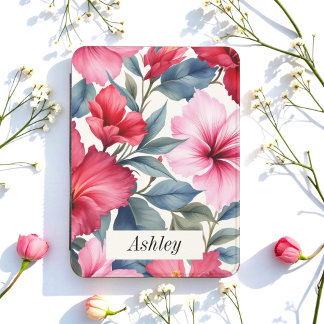 Pink Red Flowers Tropical Art Kindle Cover