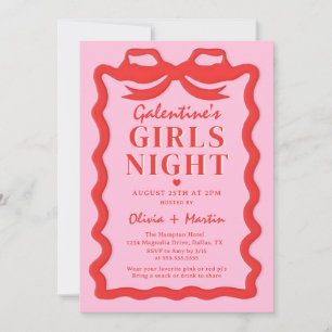 Pink Red Galentine's Girls Night Party Invitation