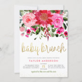 Pink & Red Garden Greenery Baby Brunch Invitation (Front)