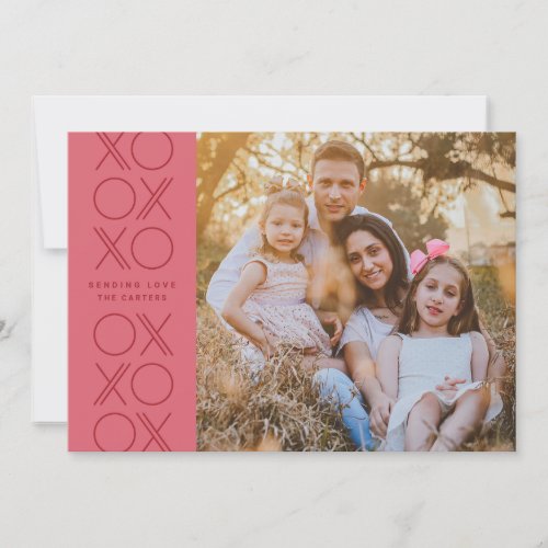 Pink Red Geometric XO Valentines Day Photo Card