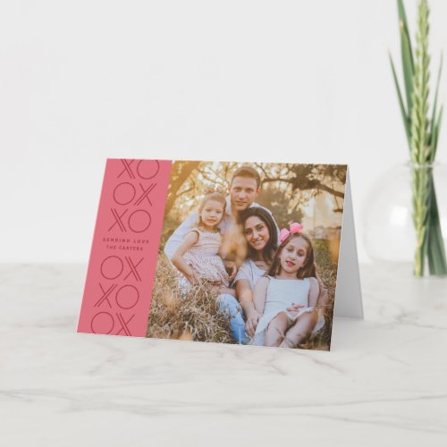 Pink Red Geometric XO Valentines Day Photo Card