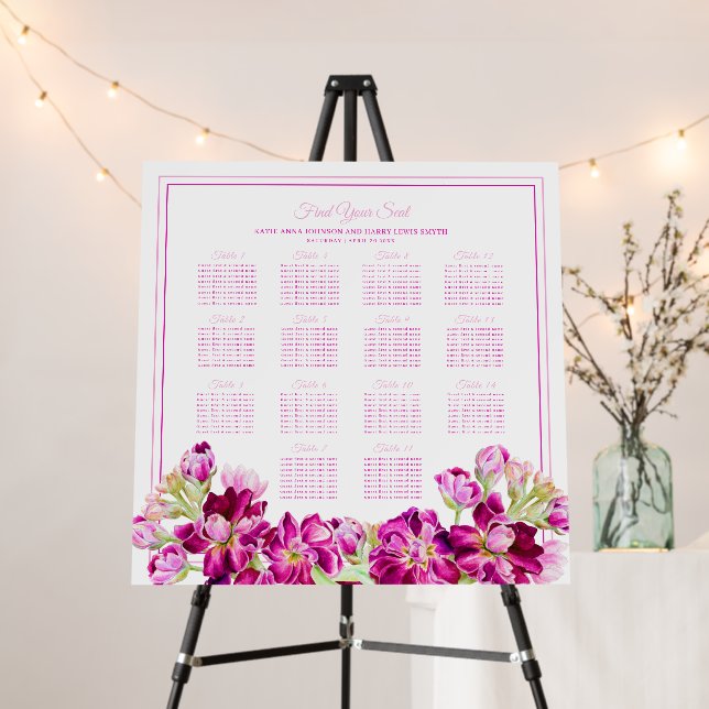 Pink red gilly flower wedding 14 table seating foam board (In Situ (Stand))