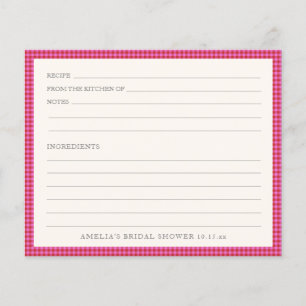 Pink Red Gingham Bridal Shower Recipe Card