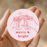 Pink Red Girly Christmas Classic Round Sticker<br><div class="desc">Celebrate the season with style! This charming "Merry Little Cocktail Party" sticker is perfect for a festive gathering with friends. Features a cozy,  feminine design with clinking glasses and elegant,  minimalist line art.</div>