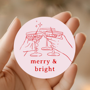 Pink Red Girly Christmas Classic Round Sticker