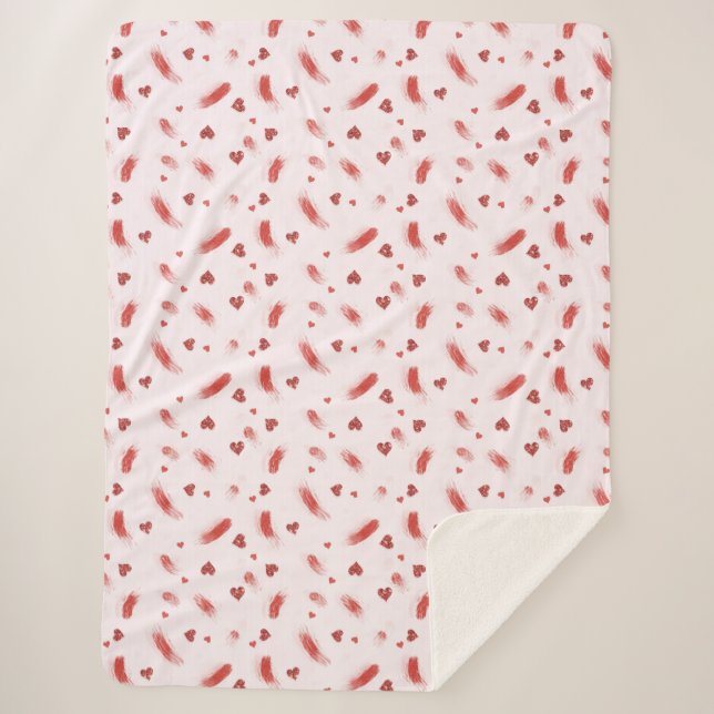 Pink red Glitter Hearts Sherpa Blanket (Front)