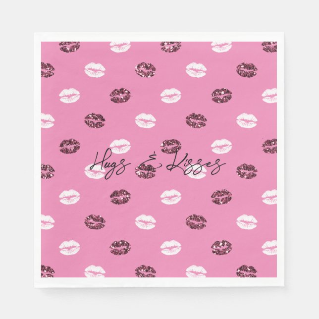 Pink Red Glitter White Kisses Lips   Napkins (Front)