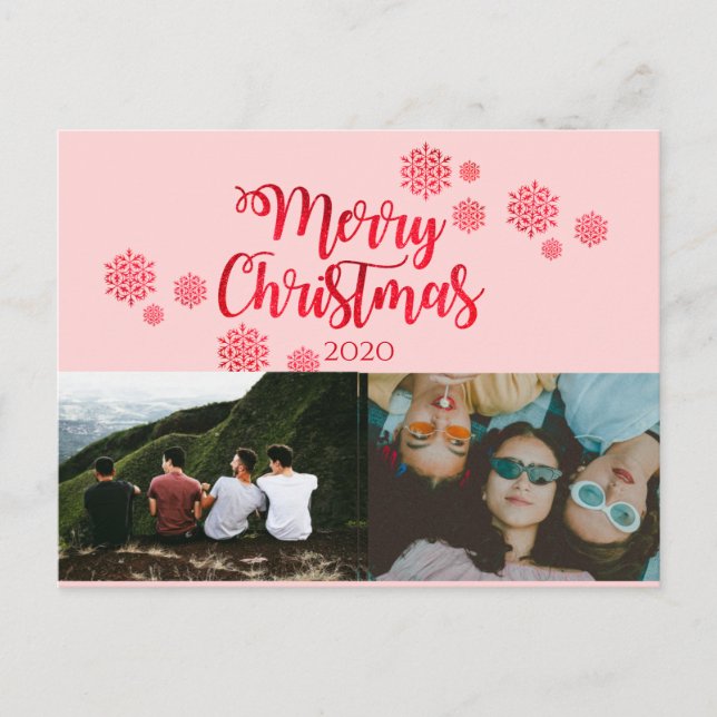 Pink Red Glittery Christmas photo Post Card (Front)