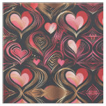 Pink Red Gold Hearts Lines Swirling Fabric