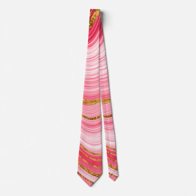 Pink Red Gold Swirly Marble Neck Tie (Front)