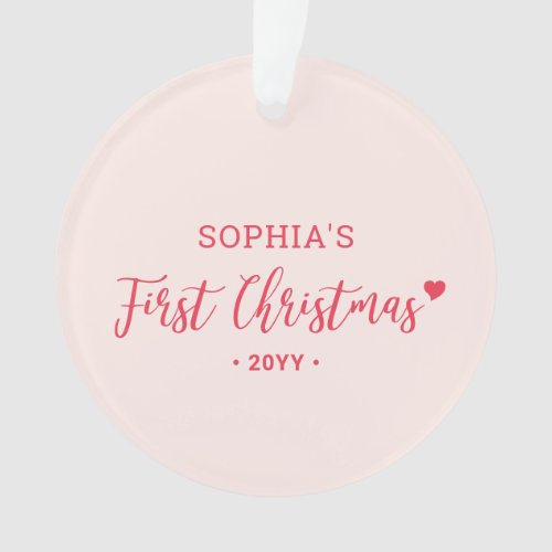 Pink Red  Gray Baby Girl First Christmas Photo O Ornament