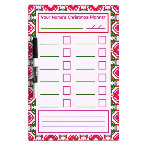 Pink Red Green Christmas Notes Festive Planner Dry Erase Board