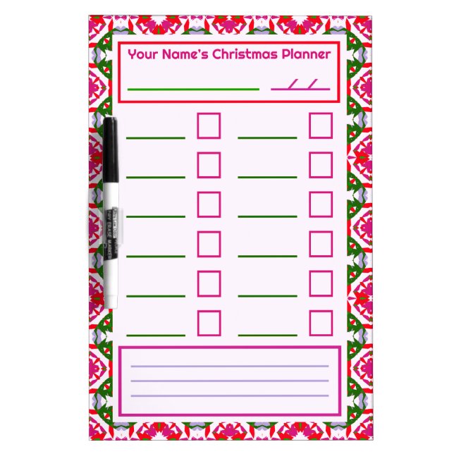 Pink Red Green Christmas Notes Festive Planner Dry Erase Board (Front)