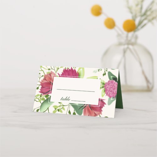Pink Red Green Clover Floral Watercolor Wedding Place Card