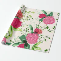 White and Pink Watercolor Roses Black Background Wrapping Paper