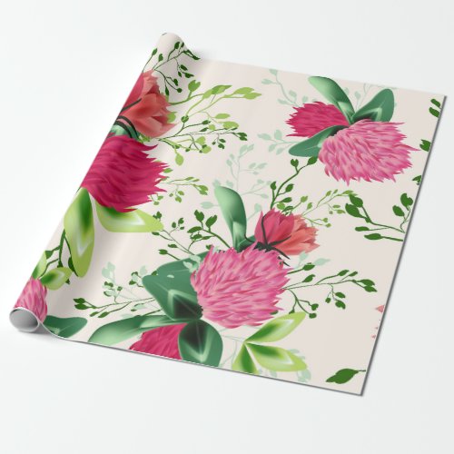 Pink Red Green Clover Floral Watercolor Wrapping Paper