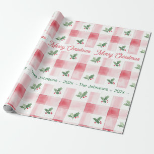 Pink Red Green Personalized Retro Christmas Wrapping Paper