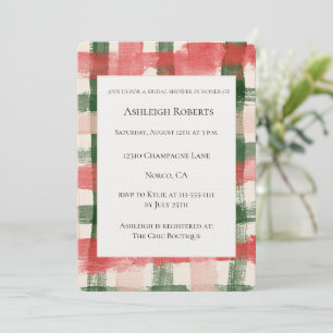 Pink Red Green Plaid Stripes Bridal Shower Invitation