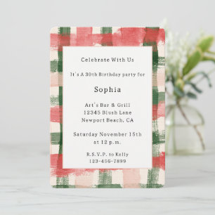 Pink Red Green Plaid White Plaid Stripes Birthday Invitation
